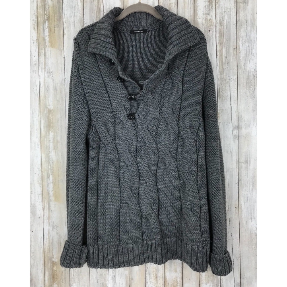 GAZZARRINI 1/4 Button Sweater SZ XL Gray Wool Knit